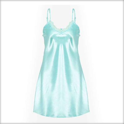 Sky Blue Polyester Chemise With Lace -  - diKHAWA Online Shopping in Pakistan