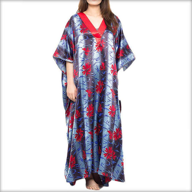 Grey Printed Long V-Neck Kaftan - Kaftan - diKHAWA Online Shopping in Pakistan