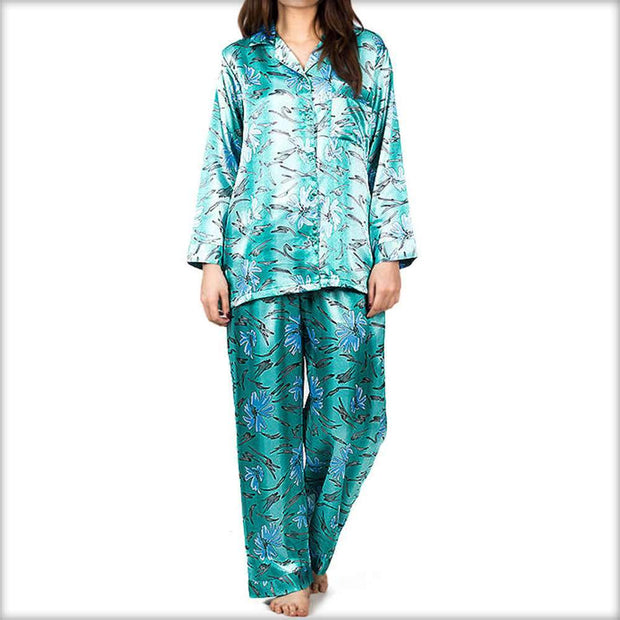 Turquoise Printed Pajama Set Nightwear - Ladies Nightdress - diKHAWA Online Shopping in Pakistan