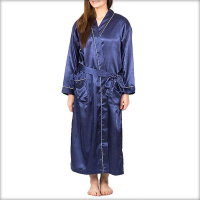 Blue Solid Satin Long Night Gown - Ladies Gown - diKHAWA Online Shopping in Pakistan