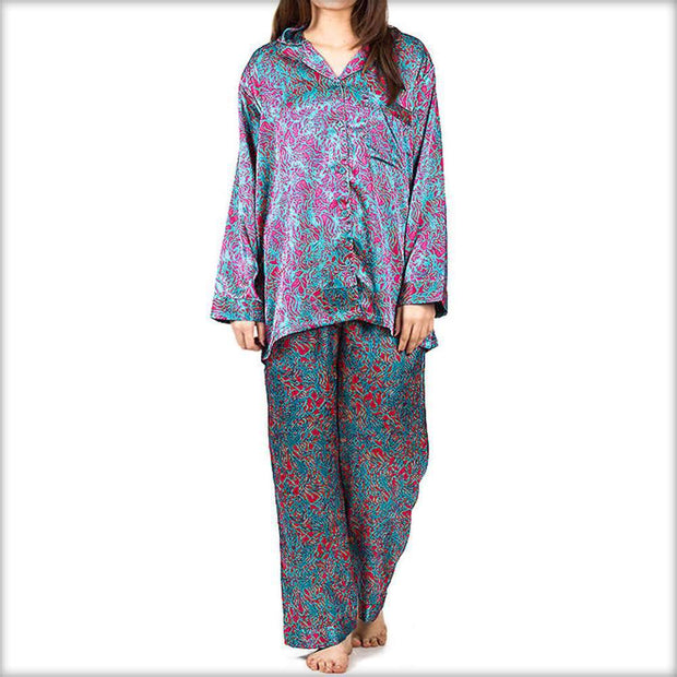 Pink & Turquoise Printed Pajama Set Nightwear - Ladies Nightdress - diKHAWA Online Shopping in Pakistan