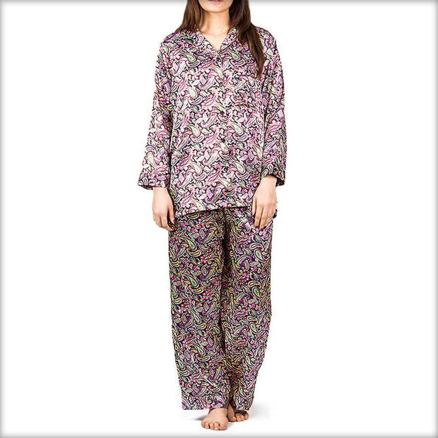 Purple Printed Pajama Set Nightwear - Ladies Nightdress - diKHAWA Online Shopping in Pakistan