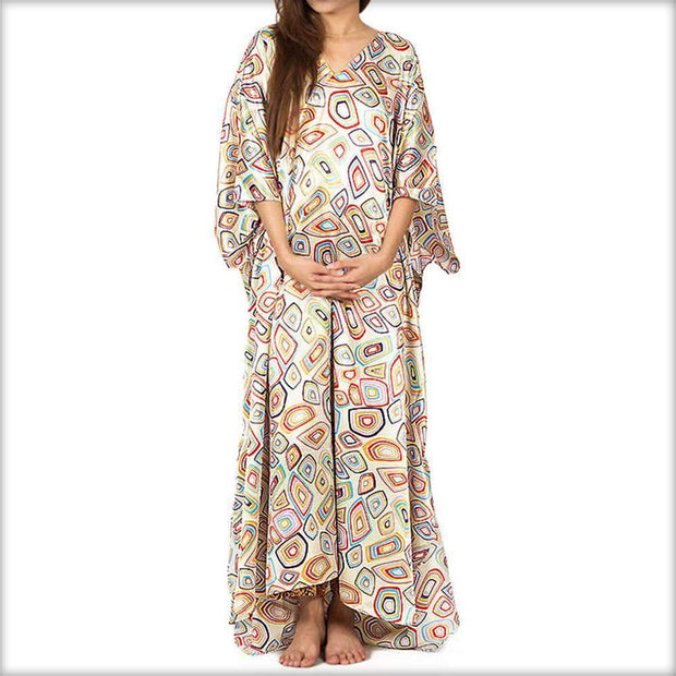 Off-White Printed Long Kaftan - Kaftan - diKHAWA Online Shopping in Pakistan