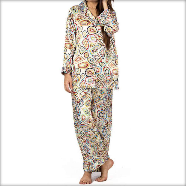 Cream Printed Pajama Set Nightwear - Ladies Nightdress - diKHAWA Online Shopping in Pakistan