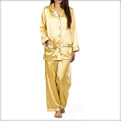 Yellow Polyester Satin Night Suit - Ladies Nightdress - diKHAWA Online Shopping in Pakistan