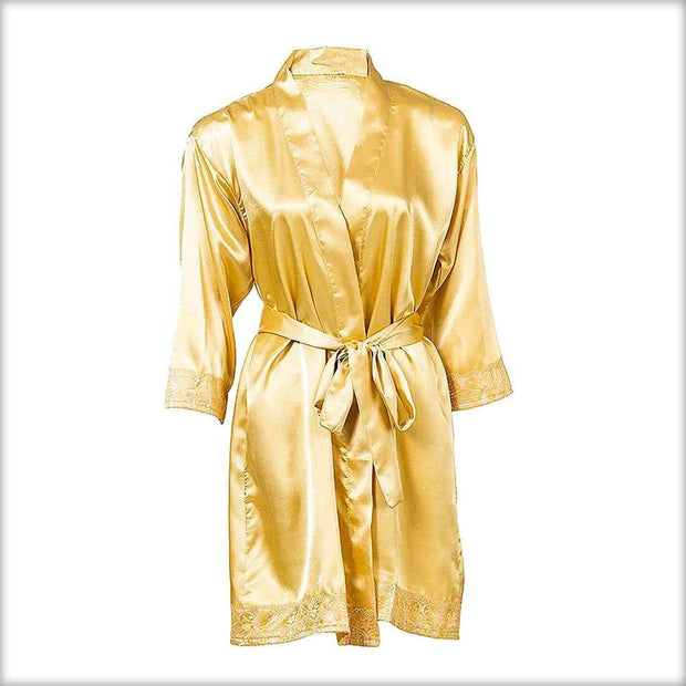 Yellow Satin Embroidered Night Gown - Ladies Gown - diKHAWA Online Shopping in Pakistan