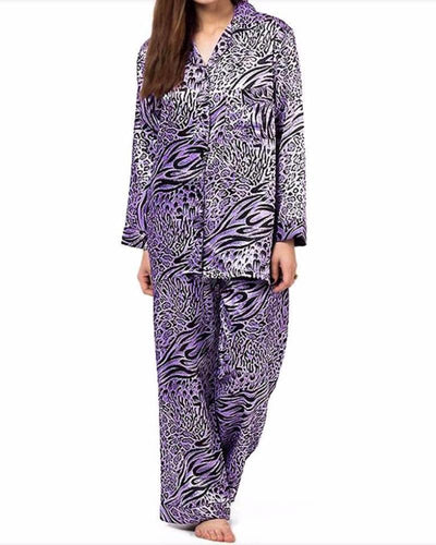 Black & Purple Tiger Print Pajama Set Nightwear - Ladies Nightdress - diKHAWA Online Shopping in Pakistan