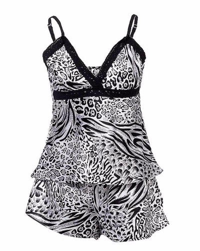 Black & White Cheetah Print Satin Camisole Set - Cami Set - diKHAWA Online Shopping in Pakistan