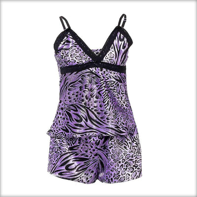 Purple Cheetah Print Satin Camisole Set - Cami Set - diKHAWA Online Shopping in Pakistan