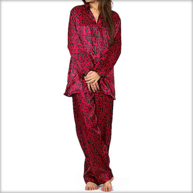 Red & Black Printed Pajama Set Nightwear - Ladies Nightdress - diKHAWA Online Shopping in Pakistan