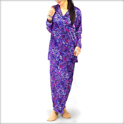 Sharp Purple Printed Pajama Set Nightwear - Ladies Nightdress - diKHAWA Online Shopping in Pakistan