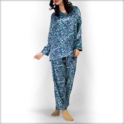 Blue Printed Pajama Set Nightwear - Ladies Nightdress - diKHAWA Online Shopping in Pakistan