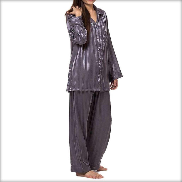 Polyester Satin Grey Night Dress - Ladies Nightdress - diKHAWA Online Shopping in Pakistan