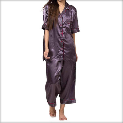 Purple Polyester Satin Nightsuit - Ladies Nightdress - diKHAWA Online Shopping in Pakistan