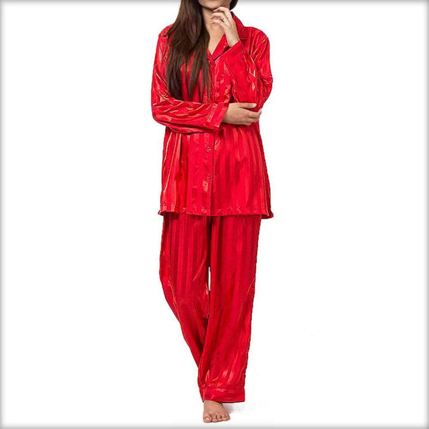 Polyester Satin Red Night Dress - Ladies Nightdress - diKHAWA Online Shopping in Pakistan