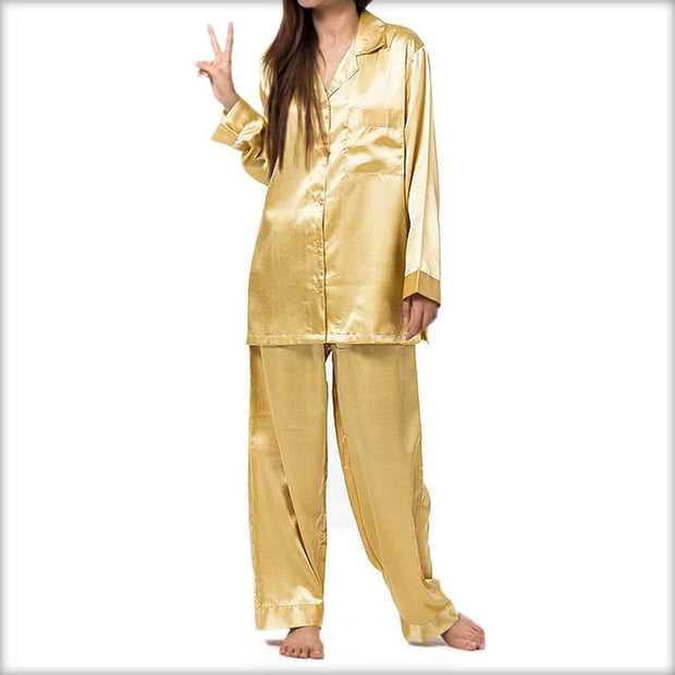 Golden Polyester Solid Satin PJ Set - Ladies Nightdress - diKHAWA Online Shopping in Pakistan