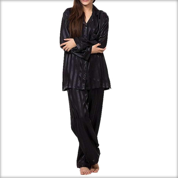 Polyester Satin Black Night Dress - Ladies Nightdress - diKHAWA Online Shopping in Pakistan