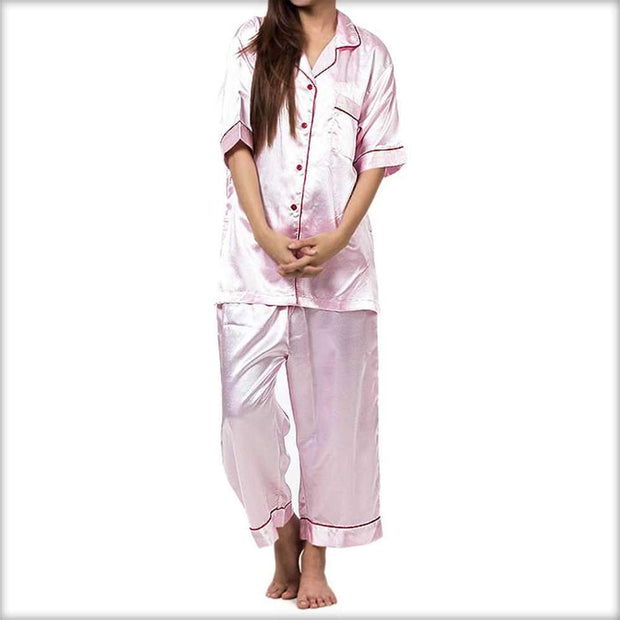 Pink Polyester Satin Nightsuit - Ladies Nightdress - diKHAWA Online Shopping in Pakistan