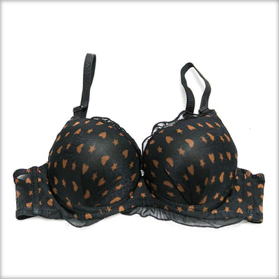 Brown Heart Double Padded Black Bra - Bras - diKHAWA Online Shopping in Pakistan