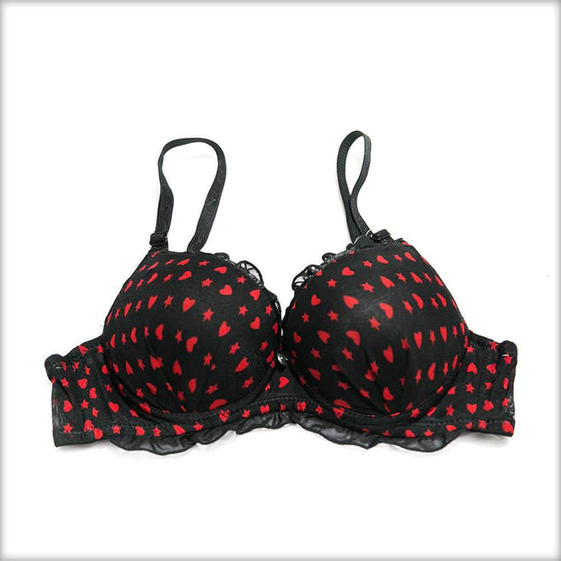 Red Heart Double Padded Black Bra - Bras - diKHAWA Online Shopping in Pakistan