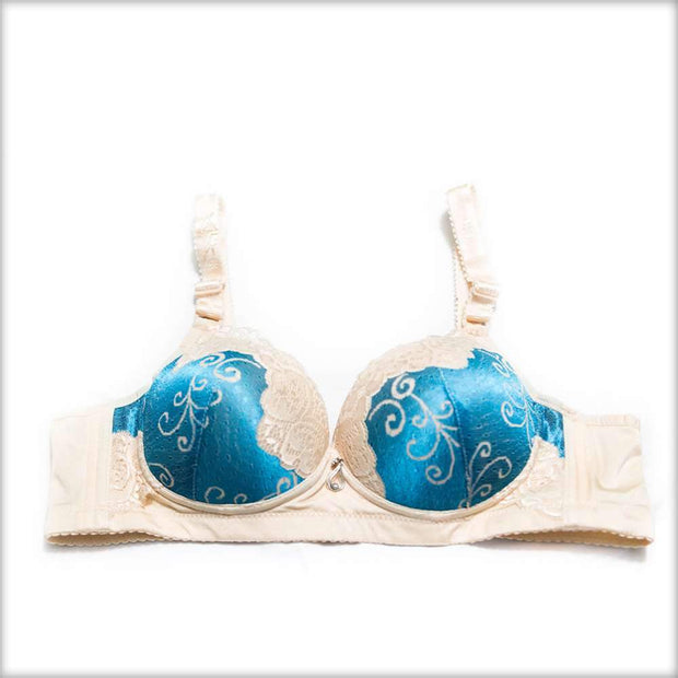 Single Padded Fancy Bra Blue & Skin - Bras - diKHAWA Online Shopping in Pakistan