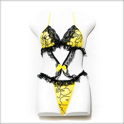 Designer Lace Lingerie Set - Yellow - Lingerie - diKHAWA Online Shopping in Pakistan