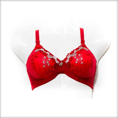 Embroidered Single Padded Red Bra - Bras - diKHAWA Online Shopping in Pakistan