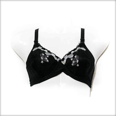 Embroidered Single Padded Black Bra - Bras - diKHAWA Online Shopping in Pakistan