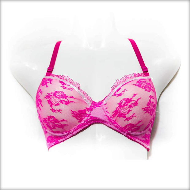 Shocking Pink Single Padded Net Underwired Bra - Bras - diKHAWA Online Shopping in Pakistan