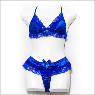 Net Lace Bra And Panty Set Royal Blue - Lingerie - diKHAWA Online Shopping in Pakistan