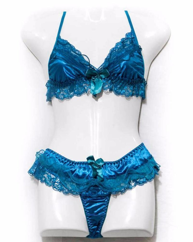 Net Lace Bra And Panty Set Greyish Blue - Lingerie - diKHAWA Online Shopping in Pakistan