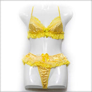 Net Lace Bra And Panty Set Yellow - Lingerie - diKHAWA Online Shopping in Pakistan