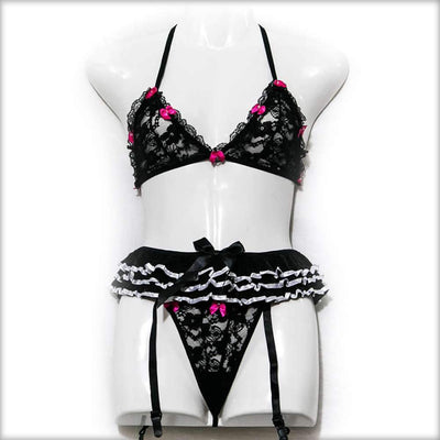 Black Fancy Net Lingerie Set - Lingerie - diKHAWA Online Shopping in Pakistan