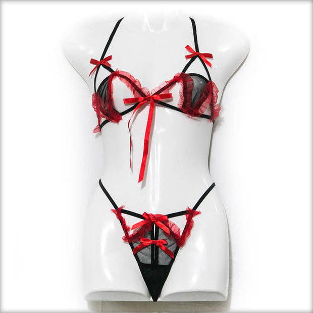 Black & Red Frill Lingerie Set - Lingerie - diKHAWA Online Shopping in Pakistan