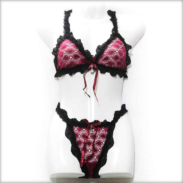 Fancy Net Maroon Bikini Set - Bra Panty Sets - diKHAWA Online Shopping in Pakistan