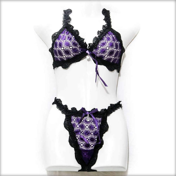 Fancy Net Purple Bikini Set - Bra Panty Sets - diKHAWA Online Shopping in Pakistan