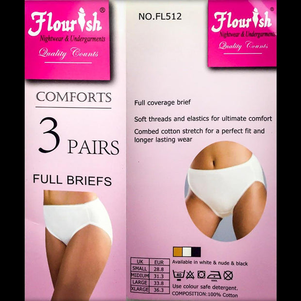 Pack Of 3 Full Cotton Briefs Panties - 512 - Flourish - Panty - diKHAWA Online Shopping in Pakistan