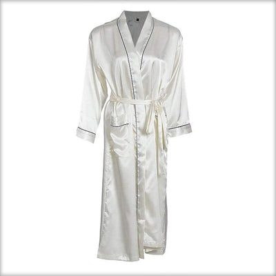 Off-White Solid Satin Long Night Gown - Ladies Gown - diKHAWA Online Shopping in Pakistan