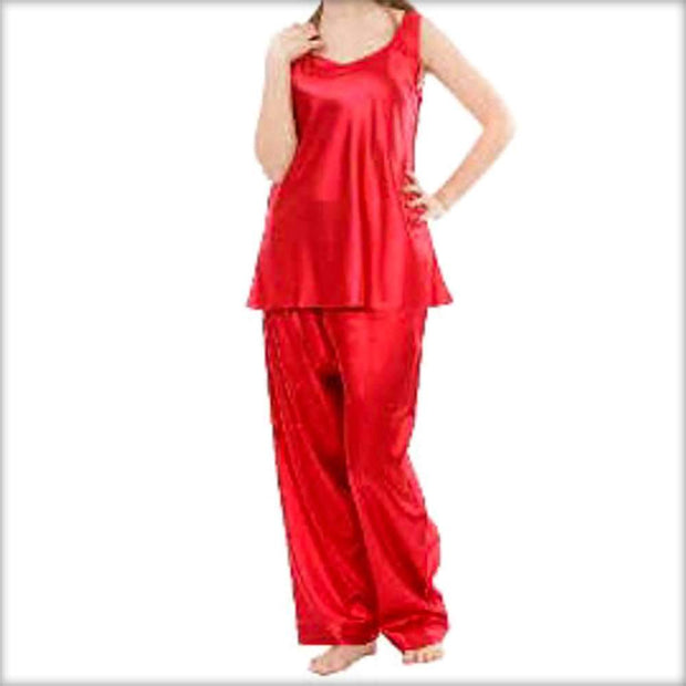 Red Satin Sleeveless Night Dress - Ladies Nightdress - diKHAWA Online Shopping in Pakistan