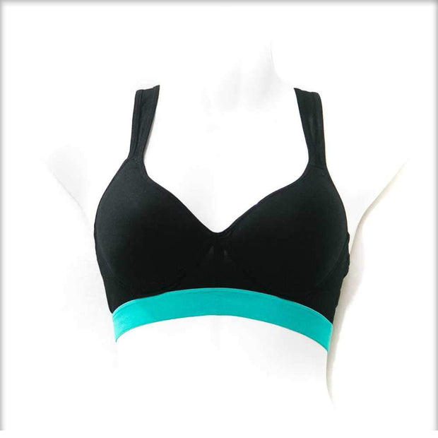 Ladies Gym Bra - Sports Bra - Black and Green Sports Bra - Padded Sports Bra - Bras - diKHAWA Online Shopping in Pakistan