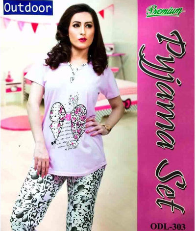 Premium Pyjama Set Pink - ODL - 303 - Ladies Pyjama Sets - diKHAWA Online Shopping in Pakistan