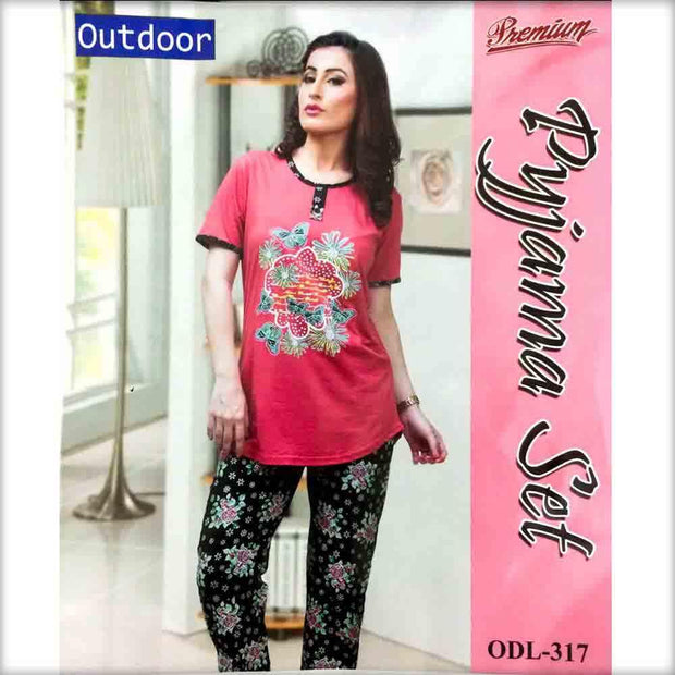 Premium Pyjama Set Hot Pink - OLD 317 - Ladies Pyjama Sets - diKHAWA Online Shopping in Pakistan