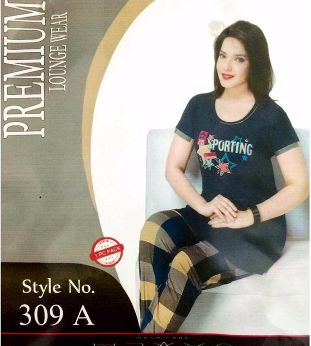 Premium Pyjama Set Black - 309 A - Ladies Pyjama Sets - diKHAWA Online Shopping in Pakistan