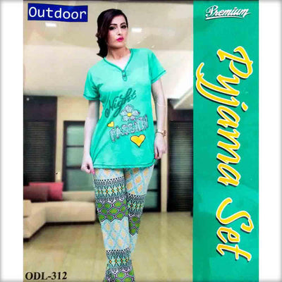 Premium Pyjama Set Green - OLD - 312 - Ladies Pyjama Sets - diKHAWA Online Shopping in Pakistan