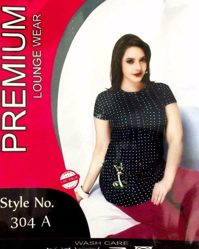 Premium Pyjama Set Black & Maroon - 304-A - Ladies Pyjama Sets - diKHAWA Online Shopping in Pakistan