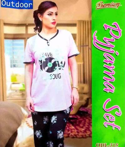 Premium Pyjama Set Pink & Black - ODL - 315 - Ladies Pyjama Sets - diKHAWA Online Shopping in Pakistan
