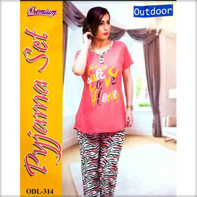 Premium Pyjama Set Peach - OLD 314 - Ladies Pyjama Sets - diKHAWA Online Shopping in Pakistan