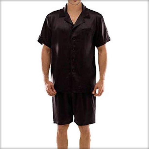 Polyester Solid Satin Men's Boxer Set MPJ20-BK - Mens Nightdress - diKHAWA Online Shopping in Pakistan