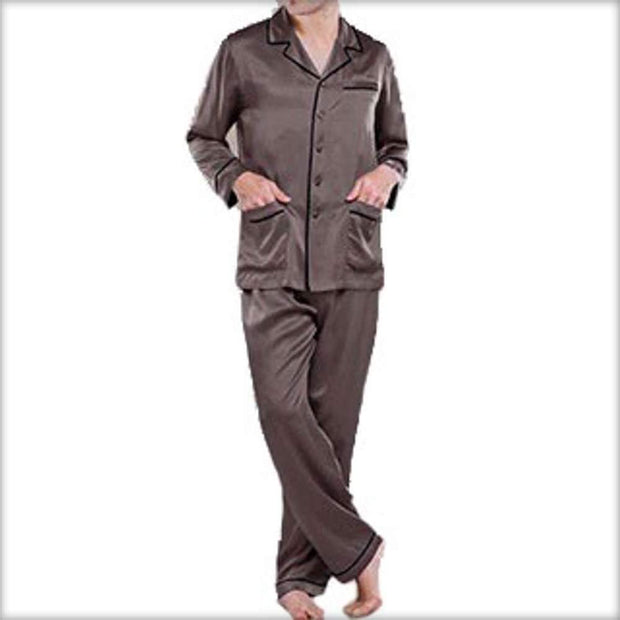 Solid Satin Men's PJ Set With Piping PJ53-CH - Mens Nightdress - diKHAWA Online Shopping in Pakistan