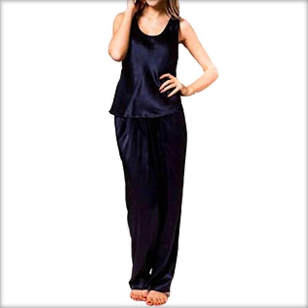 Navy Blue Satin Sleeveless Night Dress - Ladies Nightdress - diKHAWA Online Shopping in Pakistan